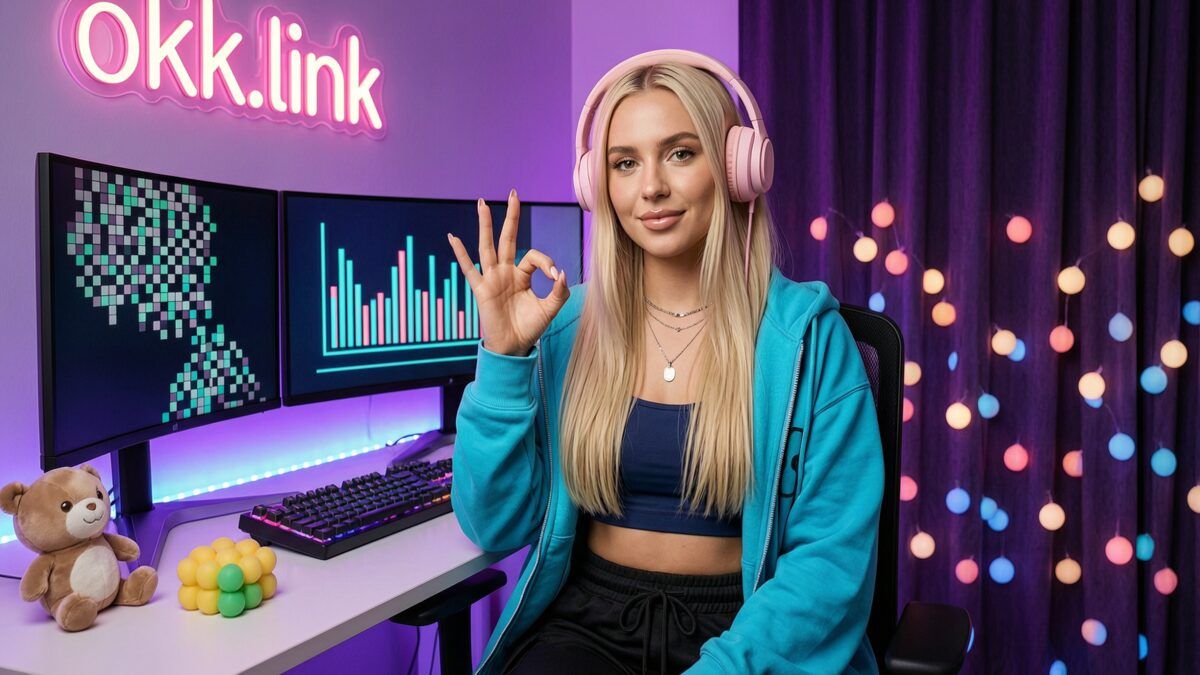 A young woman uses the Brotli Checker tool at a neon streamer desk