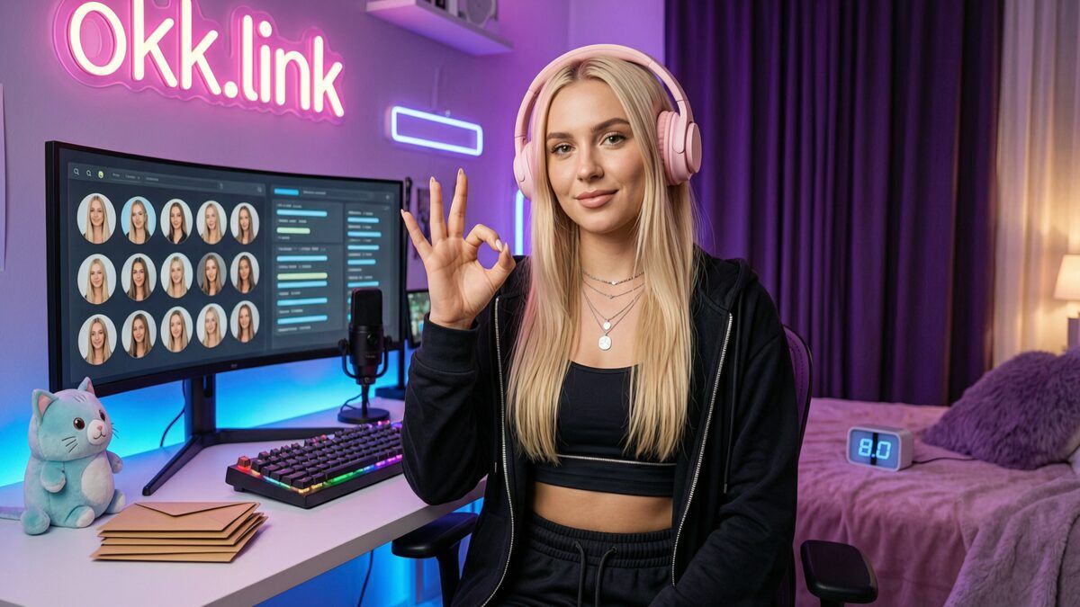 young woman demonstrates the gravatar checker tool at a neon streamer desk