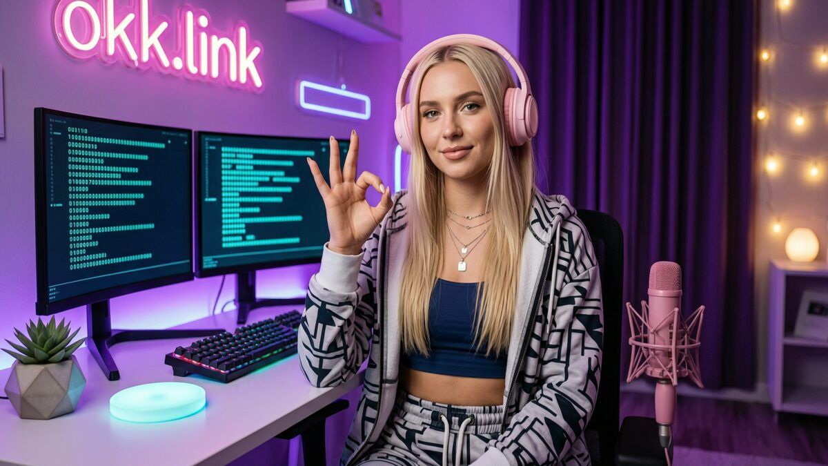 young woman making an OK hand gesture at a neon battlestation demonstrating an MD2 hash generator tool