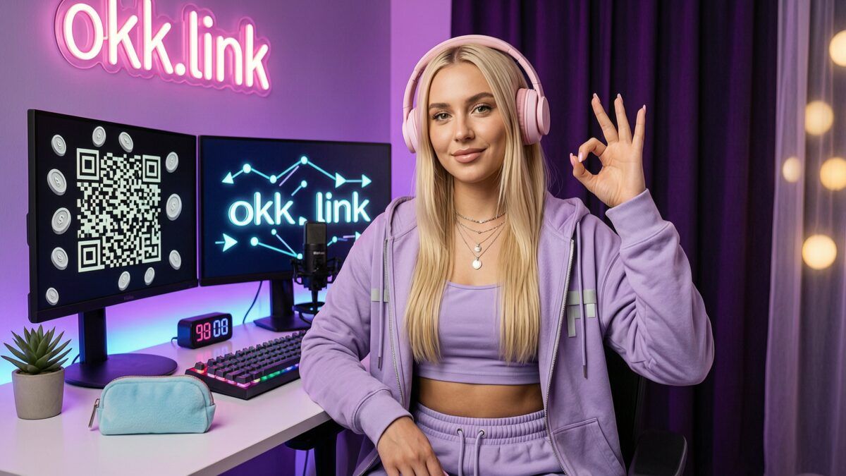 young woman making an OK hand gesture at a neon streamer desk for the PayPal link generator