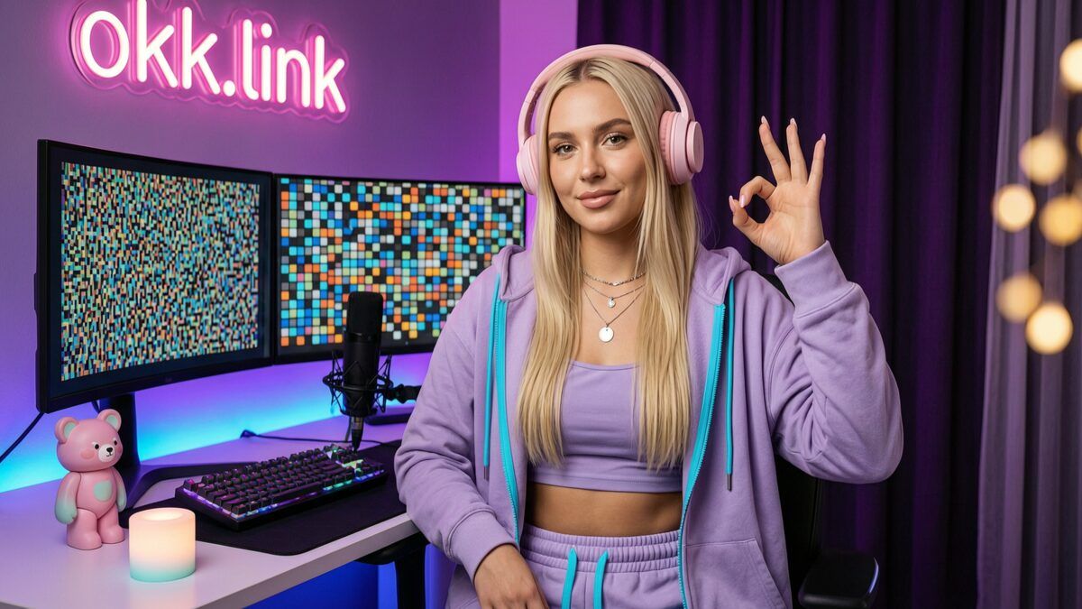 young woman making an OK gesture at a neon desk showcasing the WEBP to BMP tool