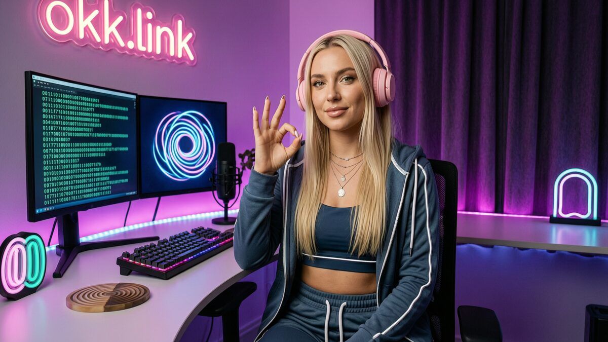 young woman at a neon streamer setup using the Whirlpool generator